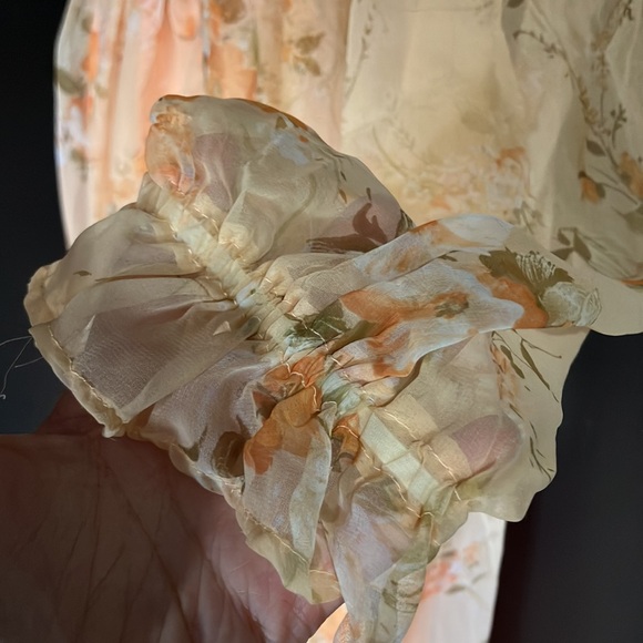 Vintage 1970s Handmade Floral Chiffon & Orange Dress with Matching Scarf - Picture 6 of 13